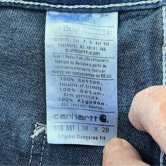 Carhartt Men’s Original Dungaree Fit Carpenter Work Pants Size 38X30